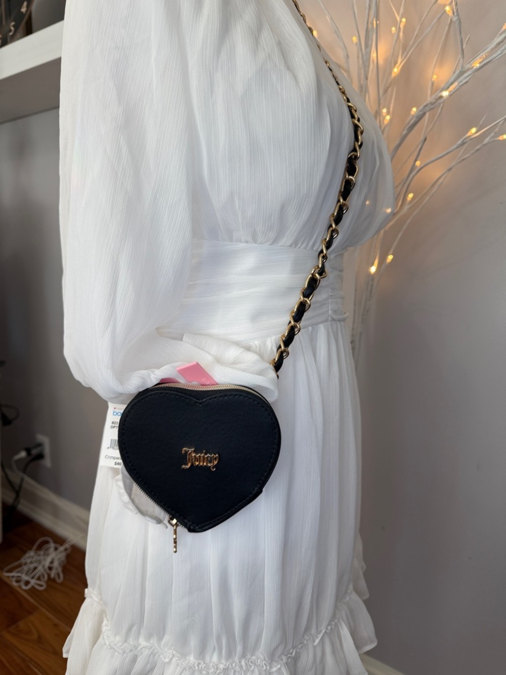 Juicy couture NWT pouchette purse crossbody black and gold heart shaped